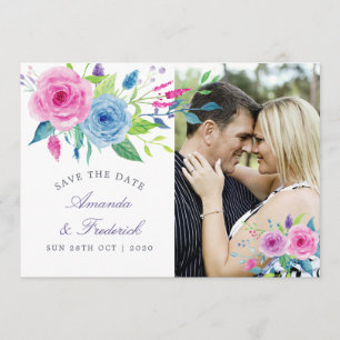Carte de mariage florale à thème violet ultra pour