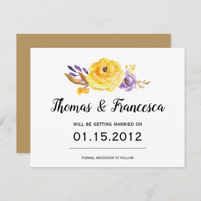 Carte de mariage florale aquarelle Save the Date (Devant / Derrière)