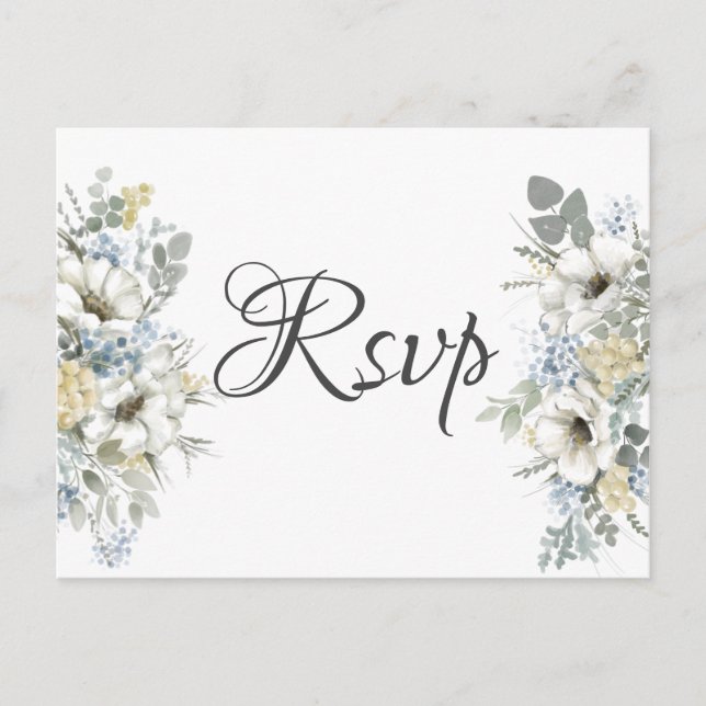 Carte de mariage florale blanche élégante (Devant)