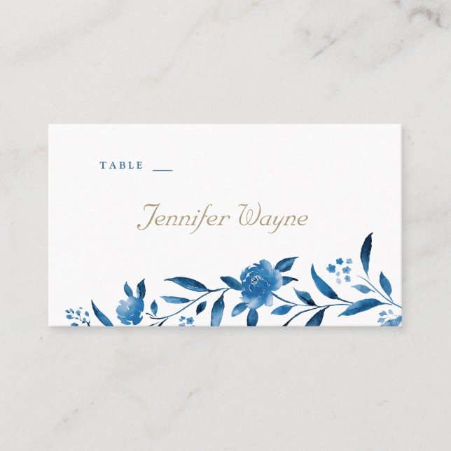 Carte de Mariage florale bleue (Devant)
