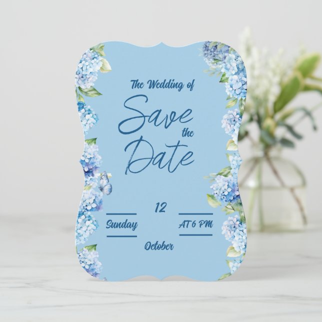Carte de mariage florale bleue élégante (Debout devant)