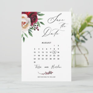 Carte de mariage florale burgundy pour annoncer la