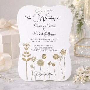 Carte de mariage florale dorée élégante à l'ivory 