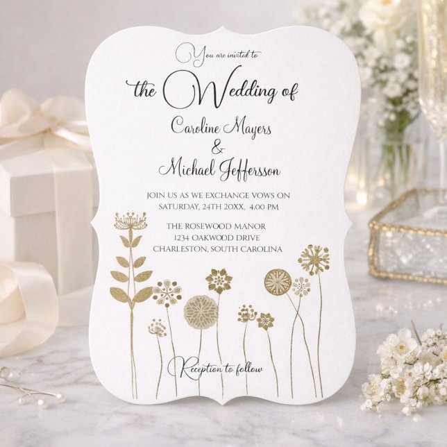 Carte de mariage florale dorée élégante à l'ivory  (Créateur téléchargé)