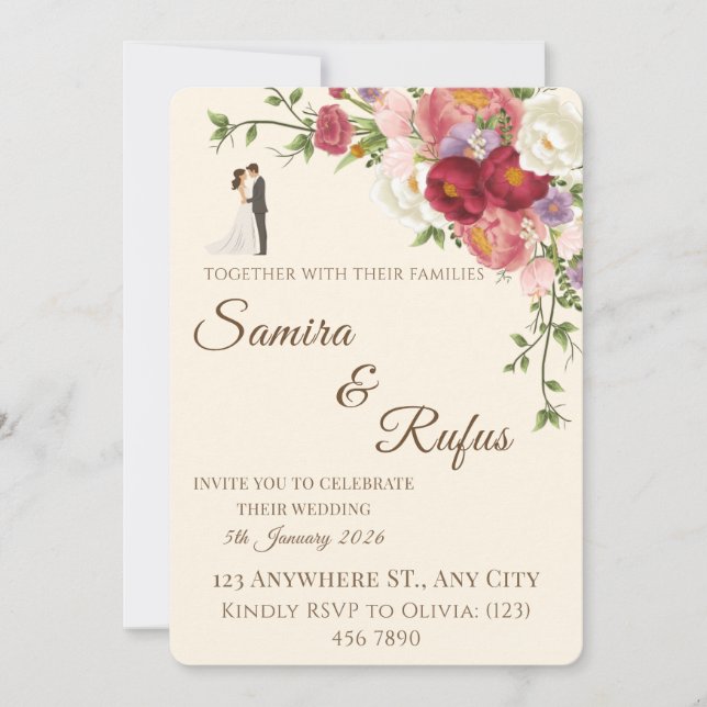 Carte de Mariage Florale Romantique (Devant)