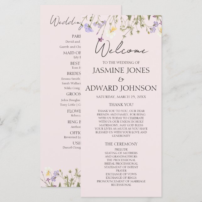 Carte de mariage florale simple et moderne avec fl (Devant / Derrière)