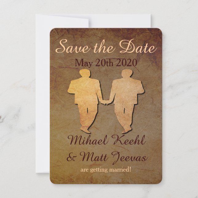 Carte de mariage gay 'Dark Rustic Save the Date' (Devant)