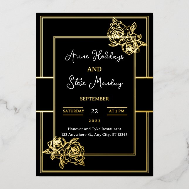 Carte de Mariage Glamouruse avec Feuille d'Or (Recto)