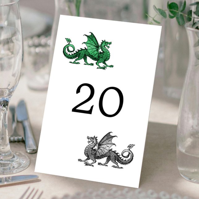 Carte de Mariage Green Silver Dragon (Green Silver Dragon Wedding Table Card)