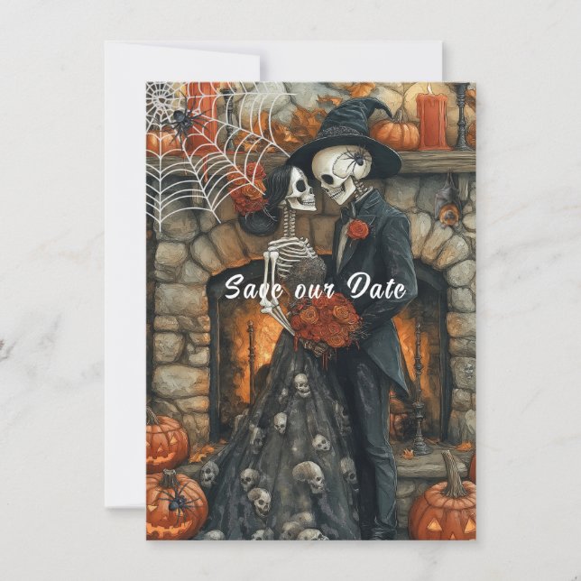 Carte de mariage Halloween à plat 'Save The Date' (Devant)