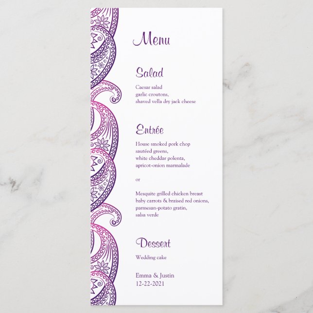 Carte de Mariage indienne Purple & Pink Paisley (Devant)