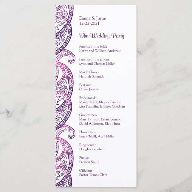 Carte de Mariage indienne Purple & Pink Paisley (Devant)