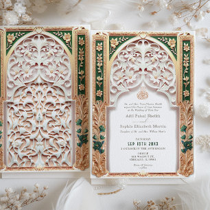 Carte de mariage islamique arabesque vert émeraude