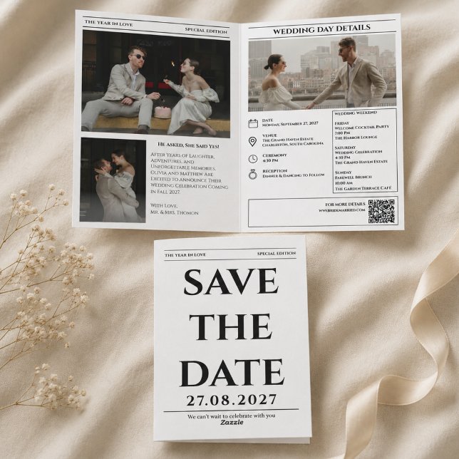 Carte de mariage 'Journal - Enregistrez la date' (Créateur téléchargé)