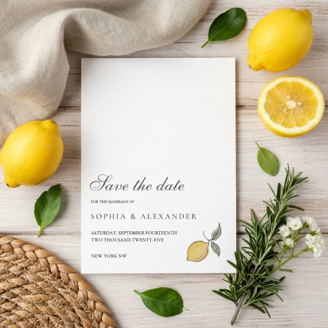 Carte de mariage "Lemon Save the Date" | Côte amal (Créateur téléchargé)