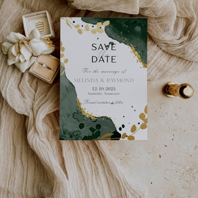 Carte de mariage luxe botanique verte "Save the Da (Créateur téléchargé)