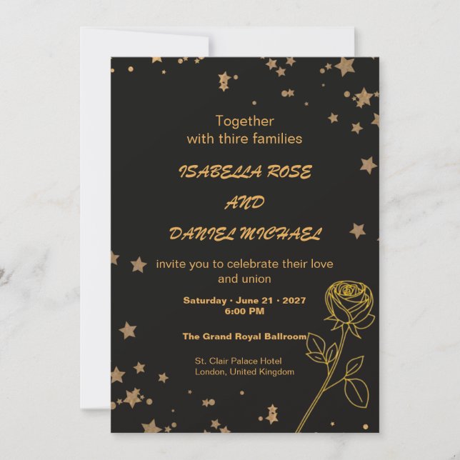 Carte de mariage Luxe Or pour annoncer la date (Devant)