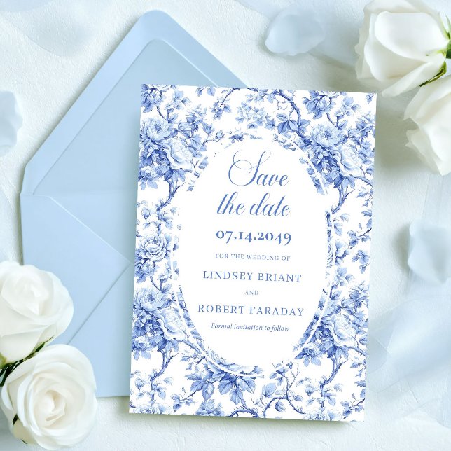 Carte de mariage Luxe Roses Bleu Marine Annonce de (Luxury Navy Blue Roses Save the Date Wedding Card)
