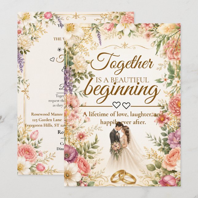 Carte de mariage luxueuse modifiable 5x7 pour invi (Devant / Derrière)