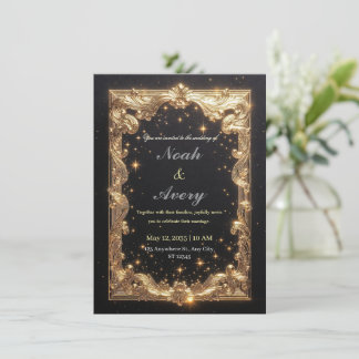 Carte de mariage luxueuse noire mat et or