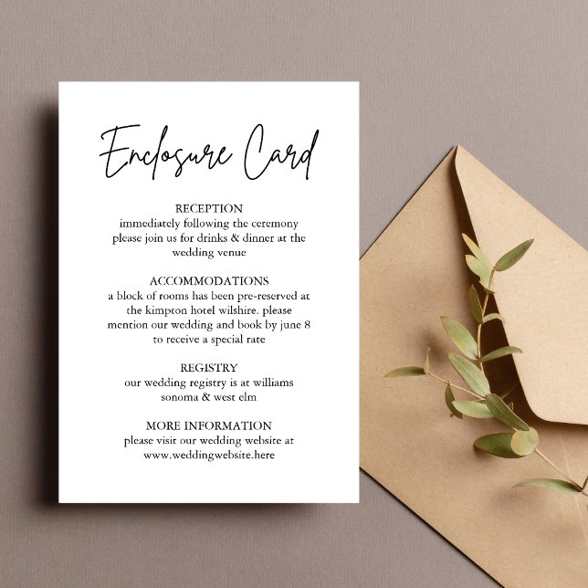 Carte de Mariage Manuscrite Moderne Encastrée (Modern handwritten script enclosure card shares wedding details with a sleek, elegant touch.)