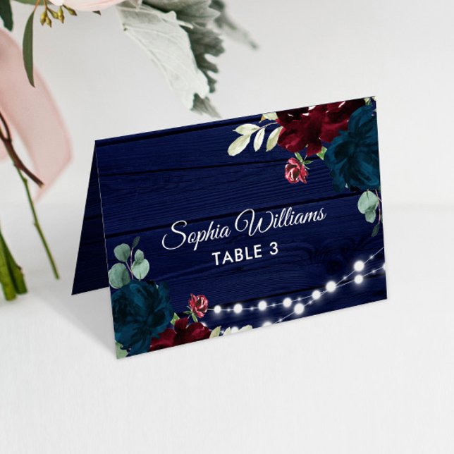 Carte de mariage Marsala & Fleurs Navy (Créateur téléchargé)