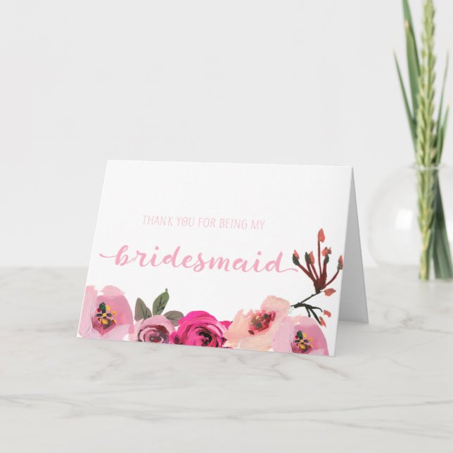 Carte de Mariage Merci rose Floral Bridesmaid (Devant)