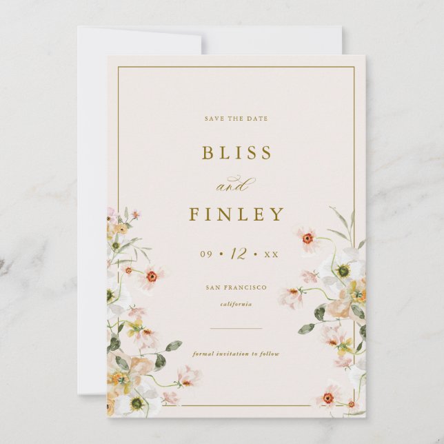 Carte de mariage minimale Floral BLISS pour annonc (Devant)