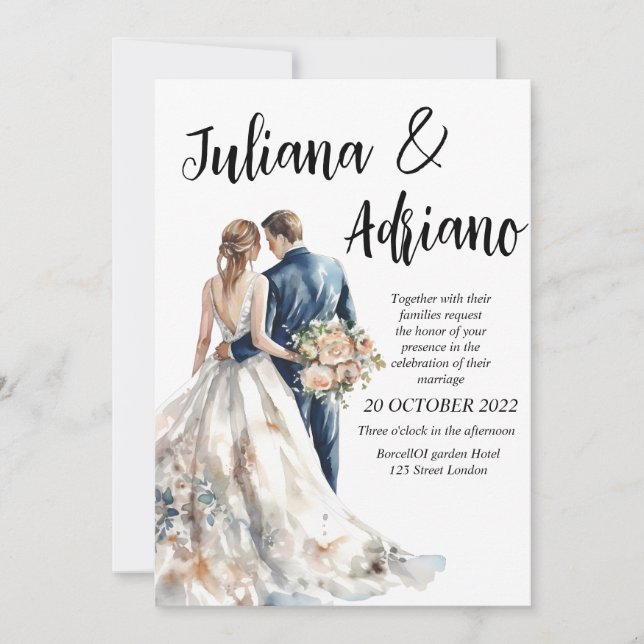 Carte de mariage moderne à l'aquarelle pour de jeu (Devant)