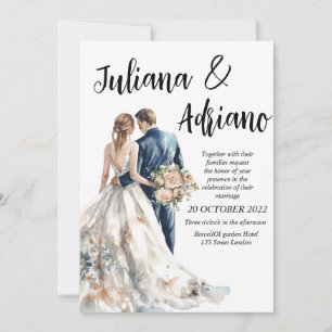 Carte de mariage moderne à l'aquarelle pour de jeu