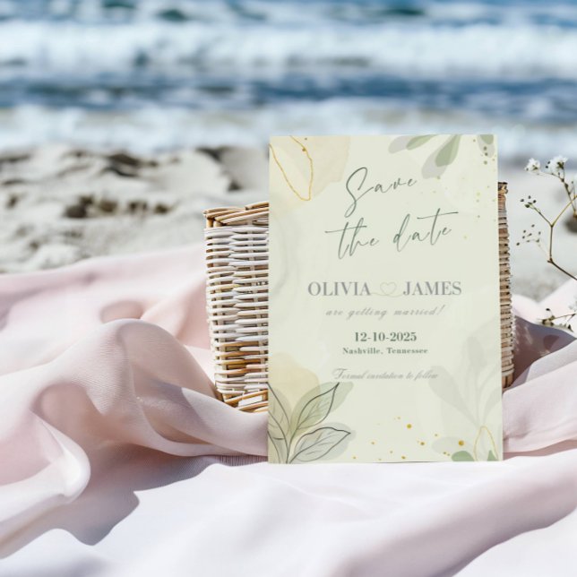 Carte de mariage moderne à motif de feuilles abstr (Créateur téléchargé)