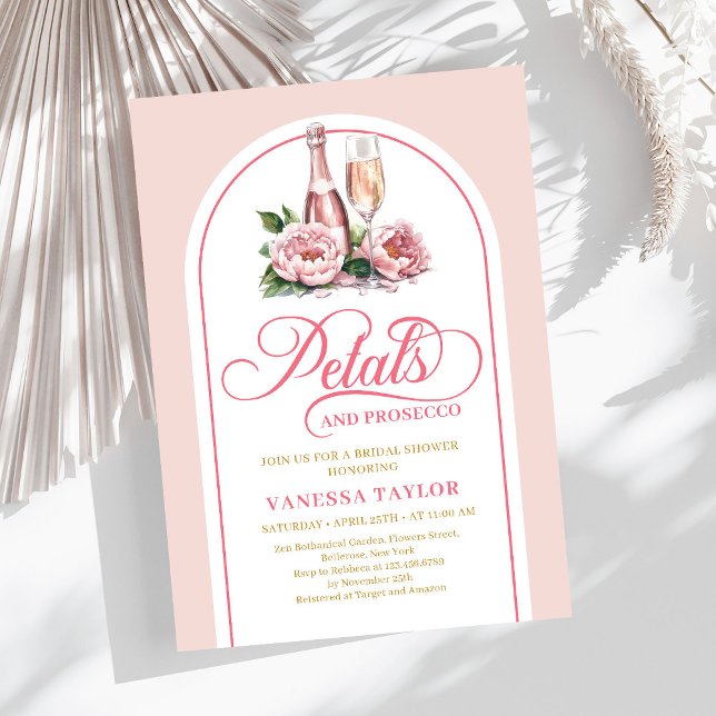 Carte de mariage moderne aux pétales et prosecco a (Modern petals and prosecco watercolor bridal card)