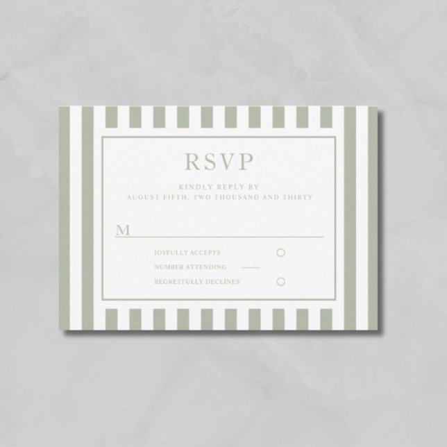 Carte de mariage moderne avec rayures vert sauge  (Modern Sage Green Stripes Wedding RSVP Card)