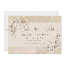 Carte de Mariage Moderne Blanc Bohème Fleurie à Sa