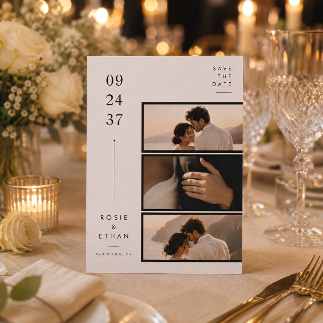 Carte de mariage moderne d'annonce de date avec 3  (Créateur téléchargé)