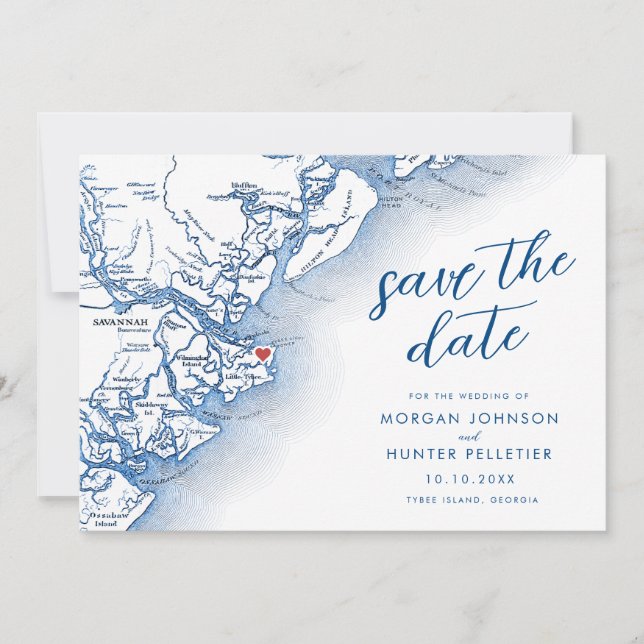 Carte de mariage moderne de l'île Tybee Géorgie (Devant)