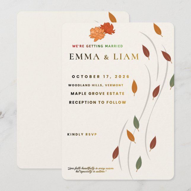 Carte de mariage moderne d'octobre | Mariage rusti (Devant / Derrière)