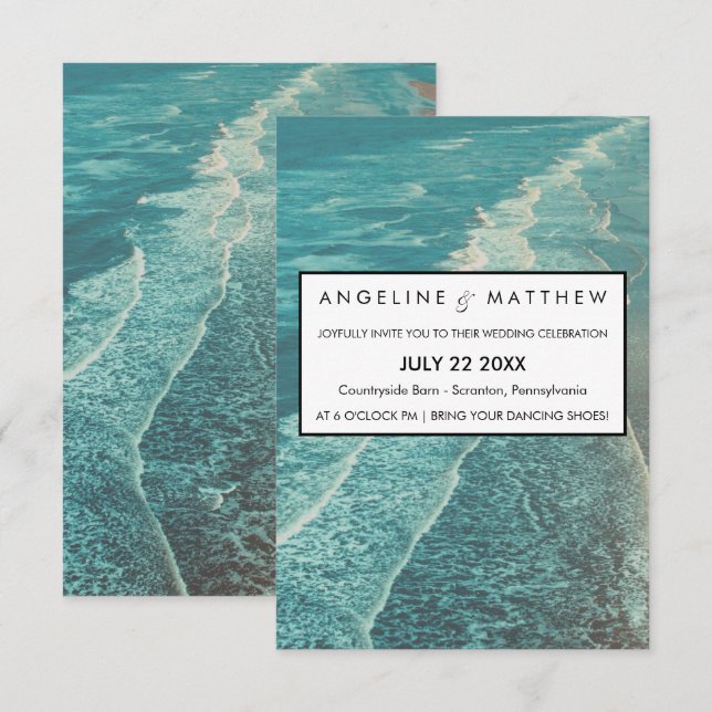 Carte de Mariage moderne Fade Tropical Beach Sea (Devant / Derrière)