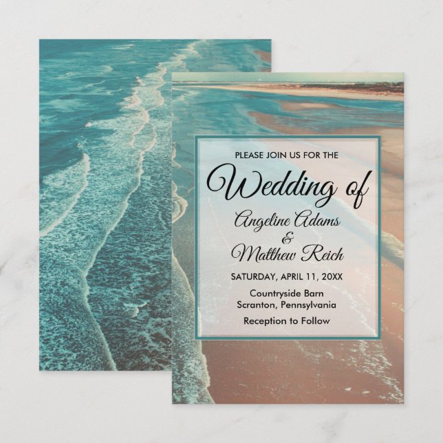 Carte de Mariage moderne Fade Tropical Beach Sea (Devant / Derrière)