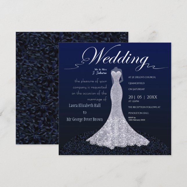 Carte de mariage moderne robe de mariée faire part (Devant / Derrière)
