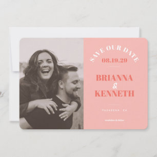 Carte de mariage moderne rose pour annoncer la dat