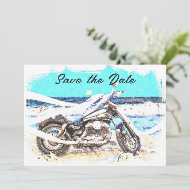 Carte de mariage motard "Save The Date" (Debout devant)