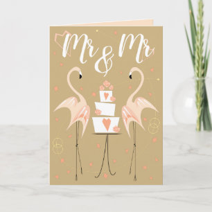 Carte de mariage Mr & Mrs Flamingo intérieur pêche