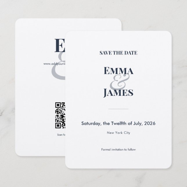 Carte de Mariage Navy Esperluette Save the Date (Devant / Derrière)