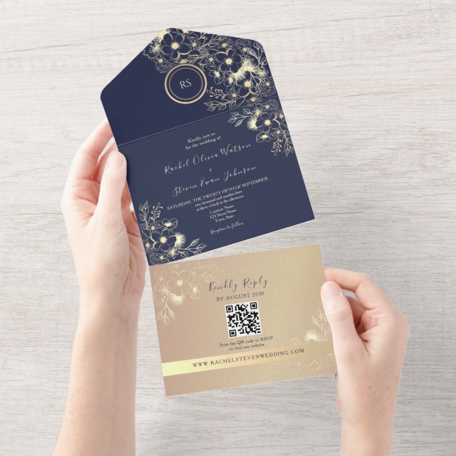 Carte de mariage Navy Rose Gold (Déchirure)