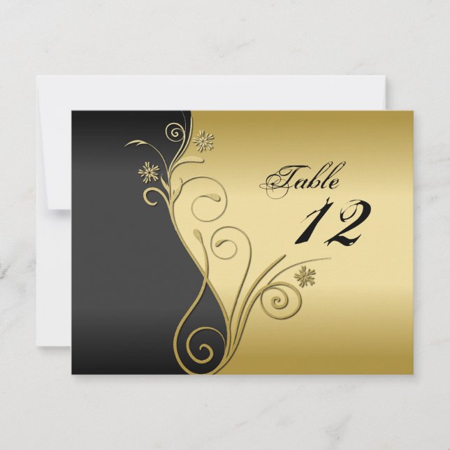 Carte de Mariage Numéro de Table - Noir et Or Élég (Devant)