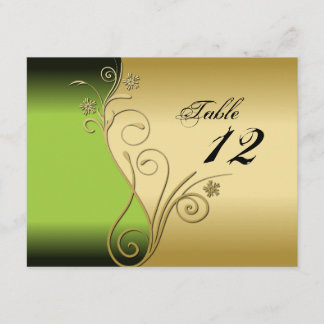 Carte de mariage numéro de table - Vert et or élég