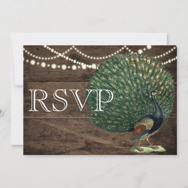 Carte de Mariage Peacock Turquoise en bois rustiqu (Devant)