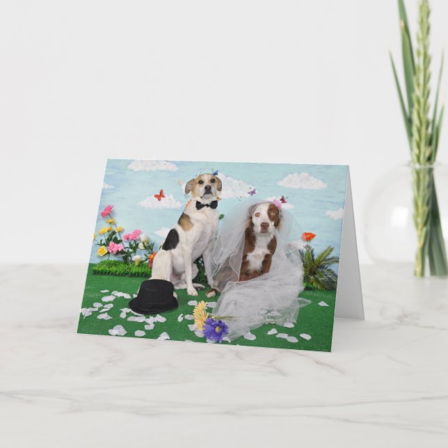 Carte de mariage, photo de 2 chiens le jour du (Devant)