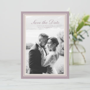 Carte de mariage photo mauve pour annoncer la date